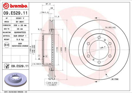 ПЕРЕДНИЙ ГАЛЬМУВАЛЬНИЙ ДИСК 338X28 V BREMBO 09E52911 (фото 1)