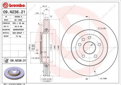 Гальмівний диск BREMBO 09N23621 (фото 1)