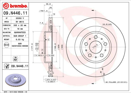 TARCZA HAM TYL 335X20 V BREMBO 09.N446.11