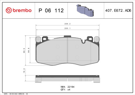 KLOCKI HAMULCOWE PRZOD BREMBO P 06 112