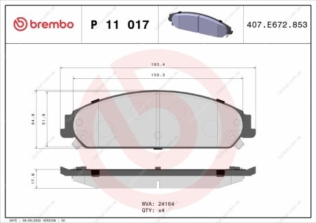 Комплект гальмівних колодок, дискове гальмо BREMBO P 11 017
