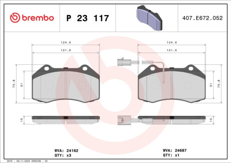 KLOCKI HAMULCOWE XTRA PRZOD BREMBO P 23 117X