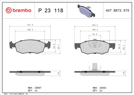 KLOCKI HAM.PRZOD FIAT DOBLO 01-05 BREMBO P 23 118