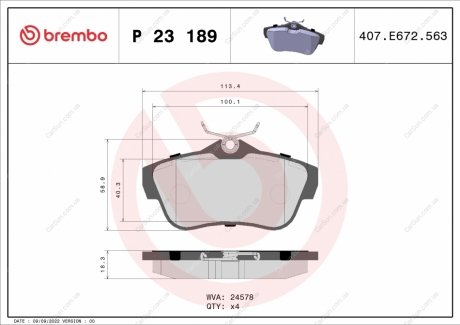 Комплект гальмівних колодок, дискове гальмо BREMBO P23 189