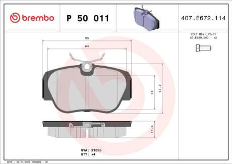 Гальмівні колодки дискові BREMBO P 50 011 (фото 1)