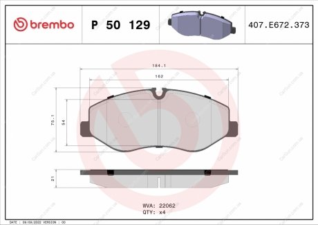 Комплект гальмівних колодок, дискове гальмо BREMBO P50129 (фото 1)