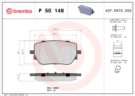 KLOCKI HAMULCOWE TYL BREMBO P50 148