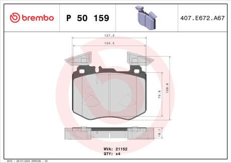 Колодки тормозные (передние) MB GLC-class (X253) 19- BREMBO P 50 159