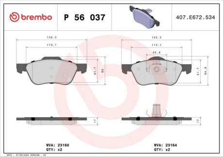 БЛОКИ ШИНКИ NISSAN PRIMERA BREMBO P 56 037