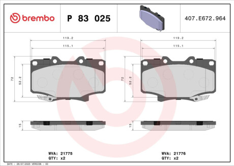 Гальмівні колодки дискові BREMBO P 83 025