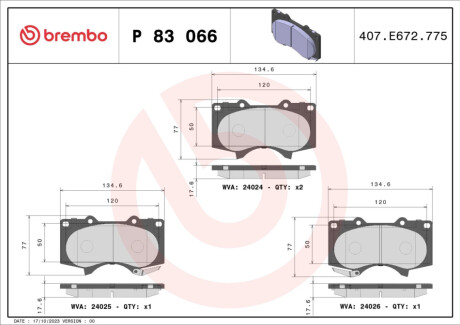 ПЕРЕДНІ ГАЛЬМІВНІ КОЛОДКИ XTRA BREMBO P 83 066X