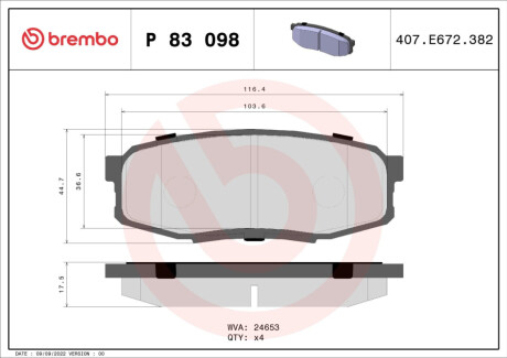 KLOCKI HAMULCOWE XTRA TYL BREMBO P 83 098X (фото 1)