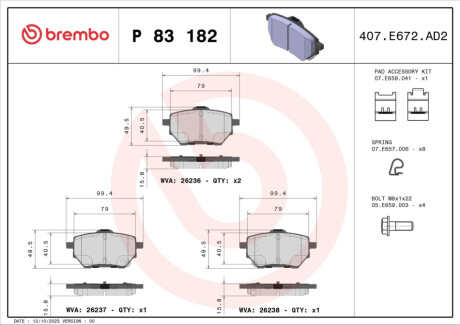 KLOCKI HAMULCOWE TYL BREMBO P 83 182