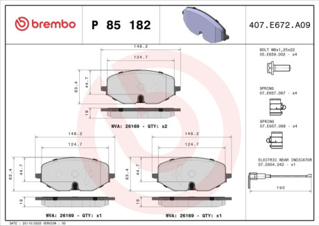 KLOCKI HAMULCOWE PRZOD BREMBO P 85 182