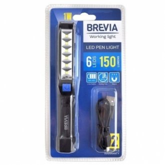 LED Pen Light 6SMD+1W LED, 150lm, 900mAh, microUSB, блістер BREVIA 11210