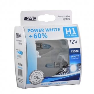 Автолампа Power White +60% H1 P14,5s 55 W светло-голубая BREVIA 12010PWS