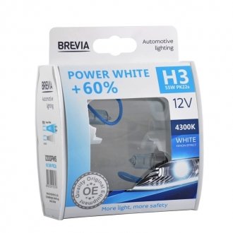 Автолампа Power White +60% H3 PK22s 55 W світло-блакитна BREVIA 12030PWS