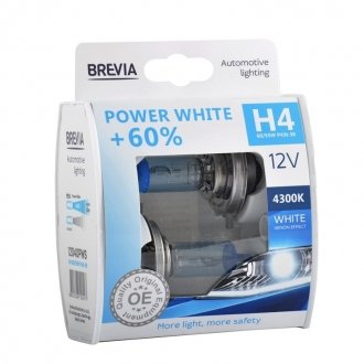 Автолампа Power White +60% H4 P43t 55 W 60 W світло-блакитна BREVIA 12040PWS