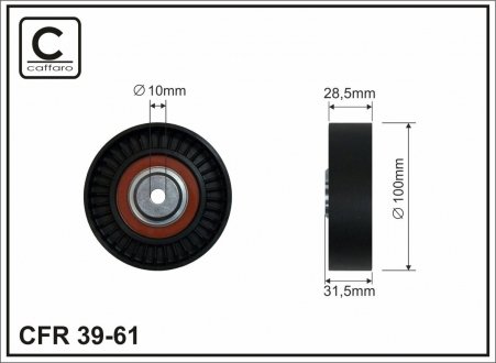 Ролик генератора Lancia Delta, Lybra 1.8/2.0 92-10 (пластик/гладкий)(100x28x10) CAFFARO 3961