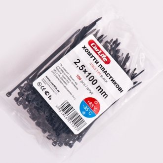 Хомути пластикові чорні 2,5x100 (100шт)).) CarLife BL2.5x100