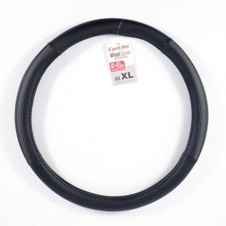 Чохол на кермо XL (41-43 см) з екошкіри та білої гуми чорний з 2-ма сірими вставками та перфорацією - CarLife SW123XL (фото 1)