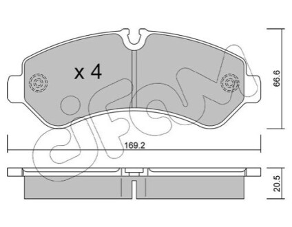 Колодки гальмівні (задні) MB Sprinter (907) 511-519 CDI 18- (Brembo) (169.2x66.6x20.5) Q+ CIFAM 82212760