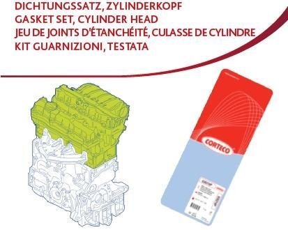 Комплект прокладок головки блоку циліндрів DAEWOO Lanos,Nubira 1,6 16V 97- CORTECO 417006P