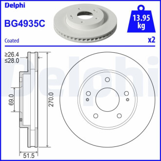 ПЕРЕДНИЙ ГАЛЬМУВАЛЬНИЙ ДИСК 270X28 V Delphi BG4935C