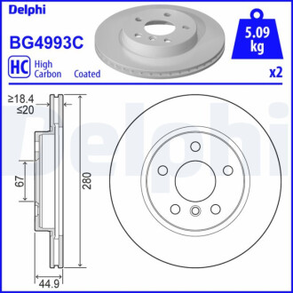 ПЕРЕДНИЙ ГАЛЬМУВАЛЬНИЙ ДИСК 280Х20 В Delphi BG4993C