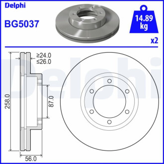 ПЕРЕДНИЙ ГАЛЬМУВАЛЬНИЙ ДИСК 258X26 V Delphi BG5037