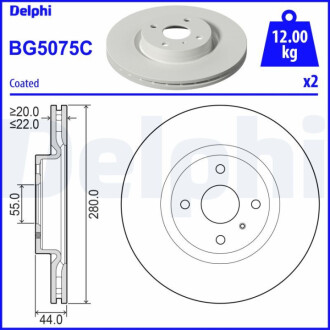 ПЕРЕДНИЙ ГАЛЬМУВАЛЬНИЙ ДИСК 280Х22 В Delphi BG5075C