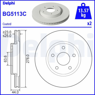 ПЕРЕДНИЙ ГАЛЬМУВАЛЬНИЙ ДИСК 278X25 V Delphi BG5113C