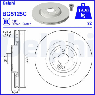 ПЕРЕДНИЙ ГАЛЬМУВАЛЬНИЙ ДИСК 330X26 V Delphi BG5125C (фото 1)