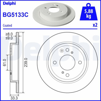 ЗАДНІЙ ГАЛЬМУВАЛЬНИЙ ДИСК 239X9 P Delphi BG5133C