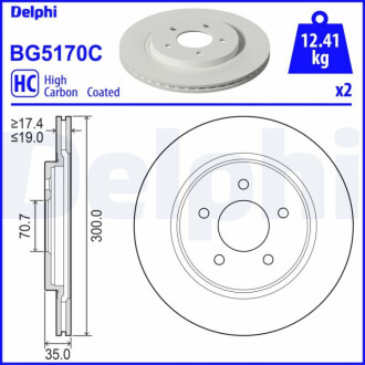 ЗАДНІЙ ГАЛЬМУВАЛЬНИЙ ДИСК 300X19 V Delphi BG5170C