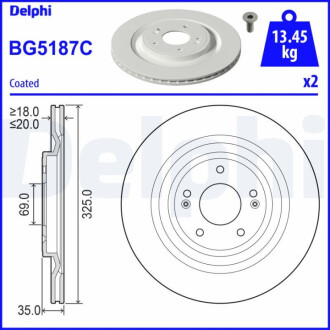 ЗАДНІЙ ГАЛЬМУВАЛЬНИЙ ДИСК 325X20 V Delphi BG5187C