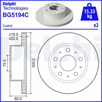 ЗАДНІЙ ГАЛЬМУВАЛЬНИЙ ДИСК 300X22 В Delphi BG5194C