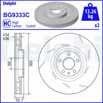 Диск гальмівнийPRZOD LEWA Delphi BG9333C