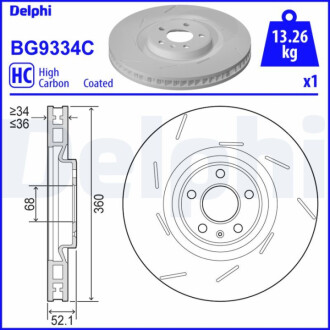 ПЕРЕДНИЙ ГАЛЬМУВАЛЬНИЙ ДИСК PR 360X36 V Delphi BG9334C