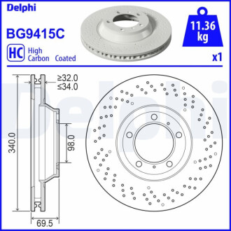 ПЕРЕДНИЙ ГАЛЬМУВАЛЬНИЙ ДИСК LE 340X34 V Delphi BG9415C (фото 1)