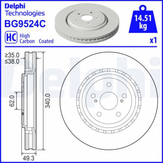 ПЕРЕДНИЙ ГАЛЬМУВАЛЬНИЙ ДИСК 340X38 V Delphi BG9524C