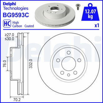 ПЕРЕДНИЙ ГАЛЬМУВАЛЬНИЙ ДИСК 332X30 V Delphi BG9593C