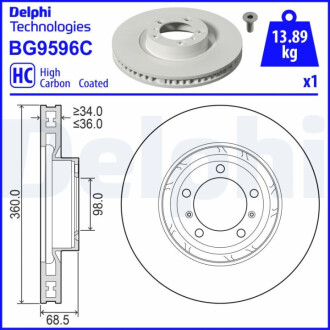 ПЕРЕДНИЙ ГАЛЬМУВАЛЬНИЙ ДИСК LE 360X36 V Delphi BG9596C