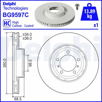 ПЕРЕДНИЙ ГАЛЬМУВАЛЬНИЙ ДИСК PR 360X36 V Delphi BG9597C