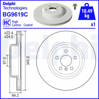 ЗАДНІЙ ГАЛЬМУВАЛЬНИЙ ДИСК 345X24 V Delphi BG9619C