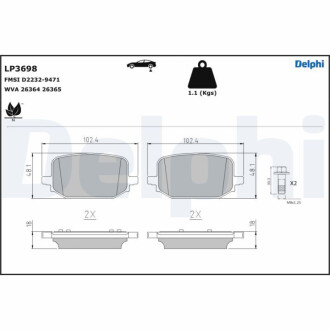 ЗАДНІ ГАЛЬМІВНІ КОЛОДКИ Delphi LP3698