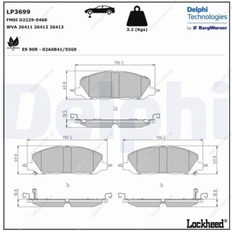 Комплект гальмівних колодок, дискове гальмо Delphi LP3699 (фото 1)