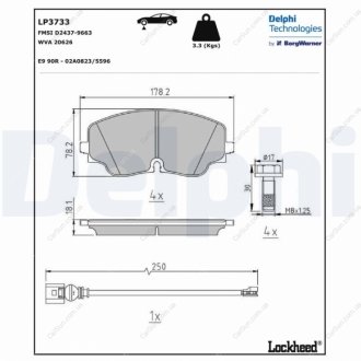 Комплект гальмівних колодок, дискове гальмо Delphi LP3733