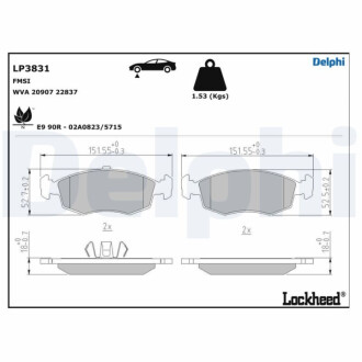 ПЕРЕДНІ ГАЛЬМІВНІ КОЛОДКИ Delphi LP3831