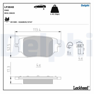 Комплект гальмівних колодок Delphi LP3848